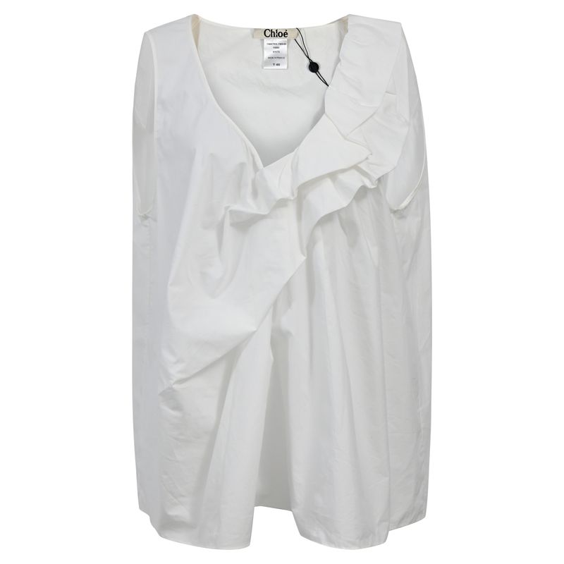 Chloe Sleeveless Ruffled Top In White Cotton